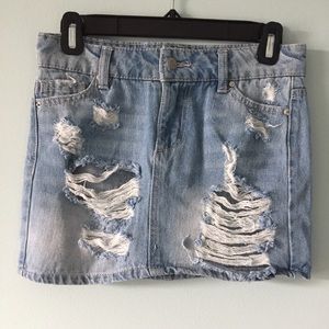 Blue Spice Short Ripped Jean Skirt